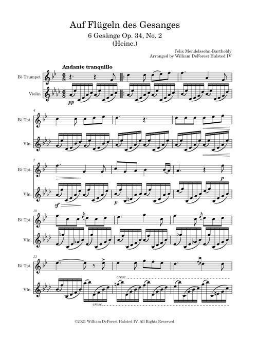 Auf Flügeln des Gesanges — Mendelssohn — Trumpet Solo and Violin