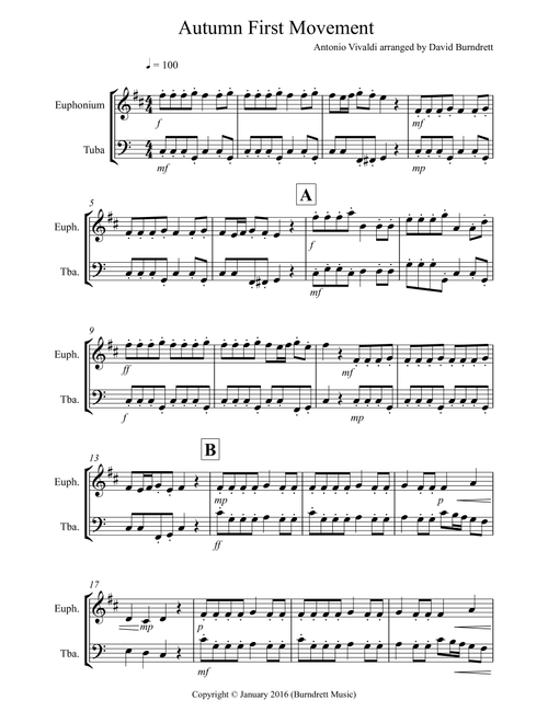 Autumn "Four Seasons" for Euphonium and Tuba Duet (Arr. David Burndrett) - Antonio Vivaldi (Instrumental Duet)