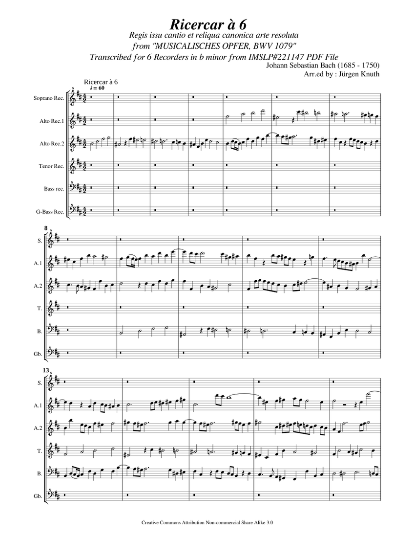 Bach, J. S. _ Ricercare à 6, Musikalisches Opfer, BWV 1079 Sheet Music ...