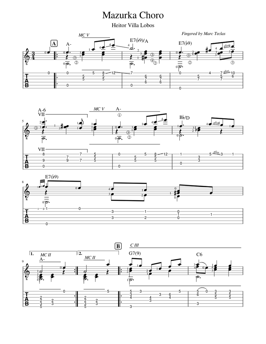 正規通販 Mazurka Choro Sheet symbols) chord and (Tab Villalobos - アート・デザイン・音楽