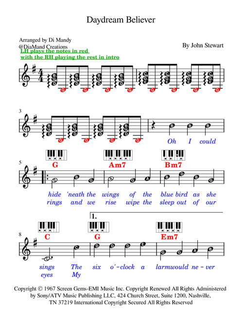Daydream Believer (Arr. Dianne Mandy) - The Monkees (Lead Sheet - Fake Book)