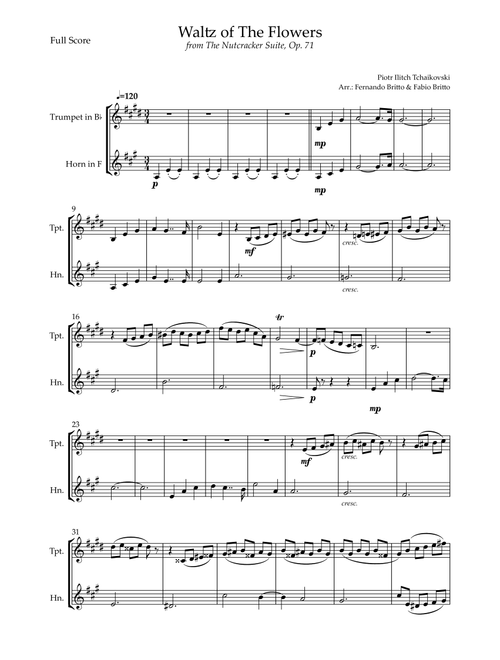 Waltz of The Flowers - from Nutcracker (P. I. Tchaikovsky) for Trumpet in Bb & Horn in F Duo (Arr. Fernando Britto, Fabio Britto) - Piotr Ilitch Tchaikovsky (Instrumental Duet)