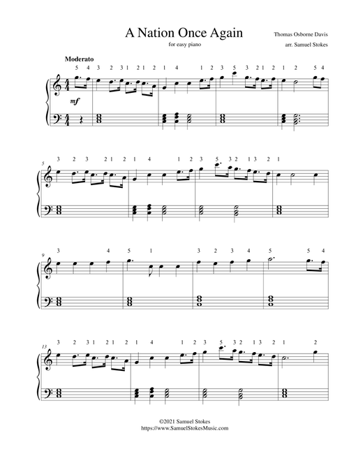 A Nation Once Again - for easy piano (Arr. Samuel Stokes) - Thomas Osborne Davis (Easy Piano)