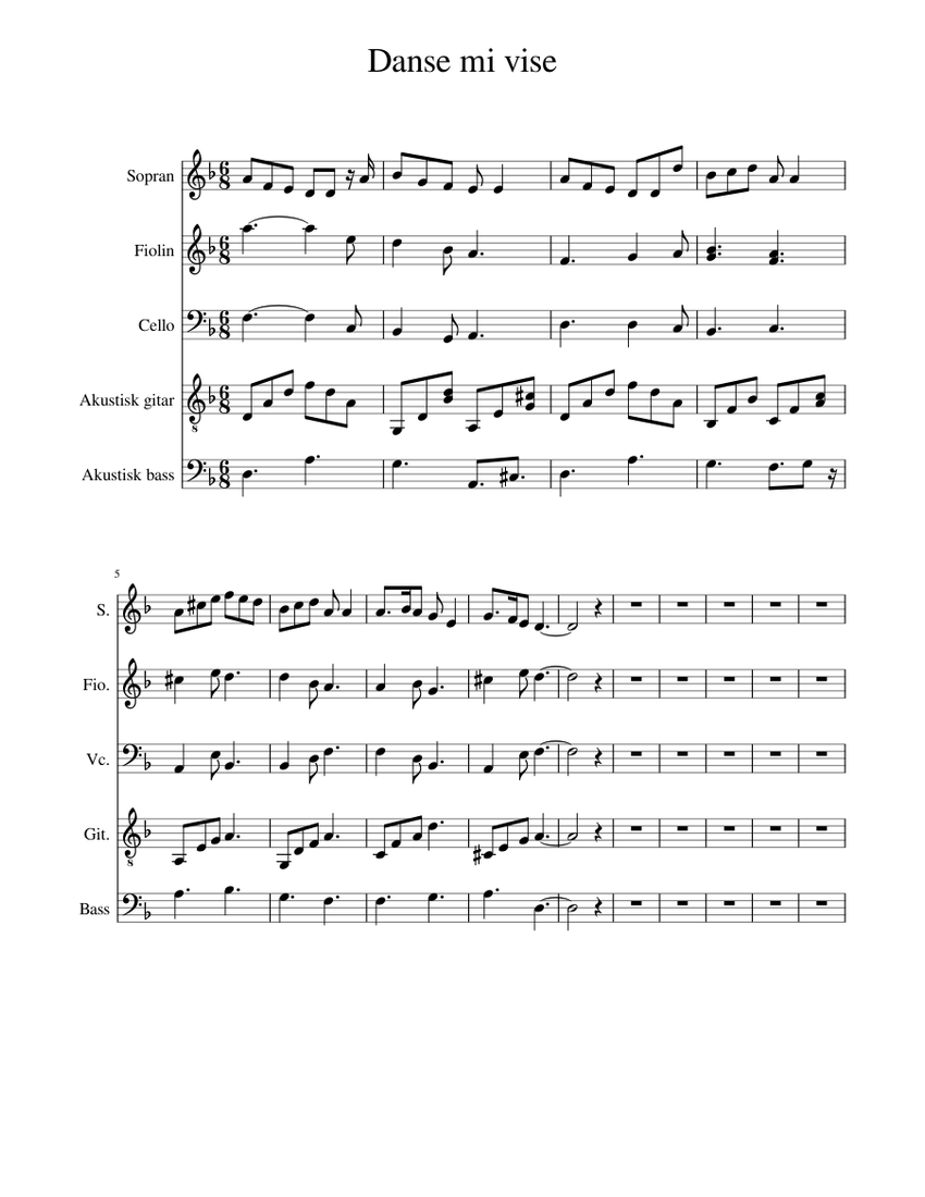Danse mi vise Sheet music for Soprano, Violin, Cello, Guitar & more