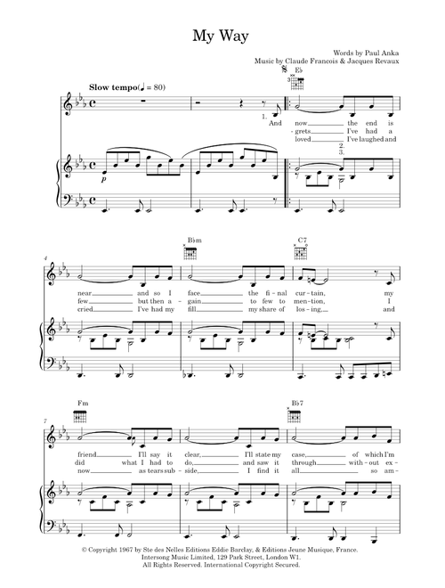 My Way - Elvis Presley, Frank Sinatra, Paul Anka (Piano-Vocal-Guitar (Piano Accompaniment))