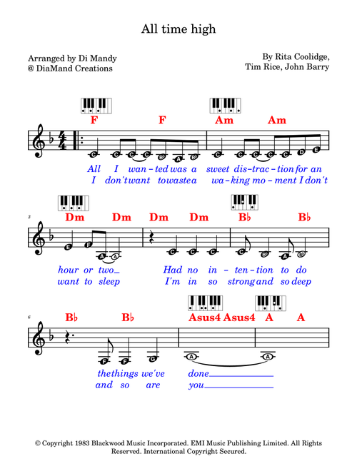 All Time High (Arr. Dianne Mandy) - Rita Coolidge (Lead Sheet - Fake Book)