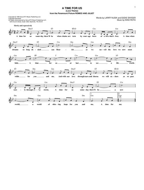 A Time For Us (Love Theme) - Nino Rota (Lead Sheet - Fake Book)