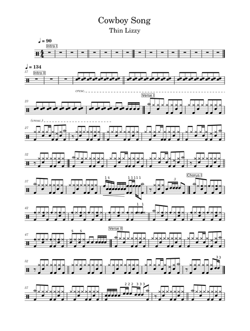 Cowboy Song - Thin Lizzy - Drum Sheet