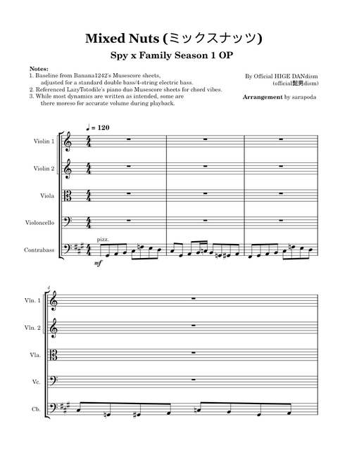Mixed Nuts, but bittersweet and for Strings ---- Spy x Family - official髭男dism