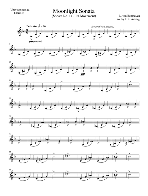 Moonlight Sonata (Piano Sonata No. 14) (Arr. Jamie K. Auberg) - Ludwig Von Beethoven (Clarinet Solo)