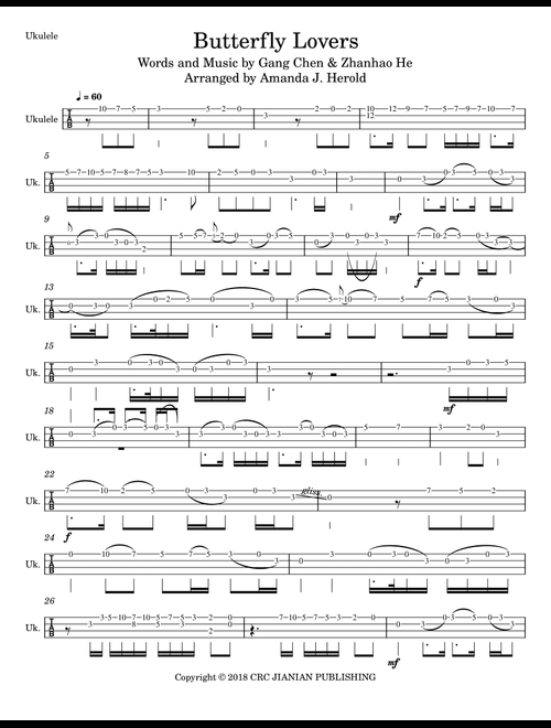 Butterfly Lovers Concerto (Arr. Amanda's Music Channel) - Zhanhao He, Gang Chen (Ukulele)