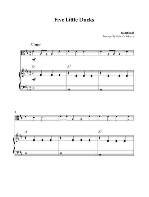 Five Little Ducks (Arr. Kaiserin Rebecca) - Traditional (Viola and Piano)