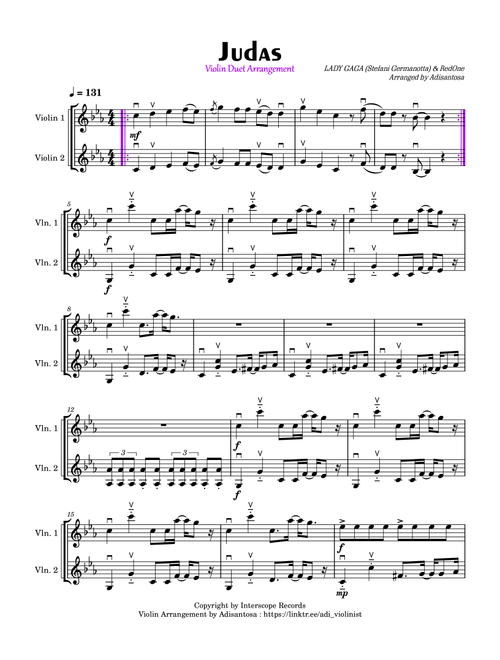Judas (Arr. Adisantosa) - Lady Gaga (Violin Duet)