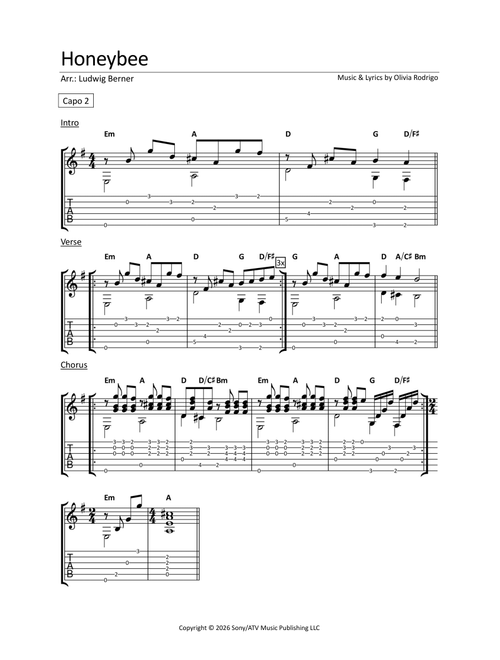 Honeybee (Arr. Ludwig Berner) - Olivia Rodrigo (Guitar Chords-Lyrics)