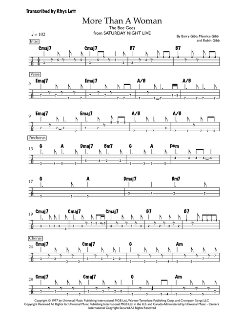 More Than A Woman (Arr. Rhys Lett) - The Bee Gees (Bass Tab)