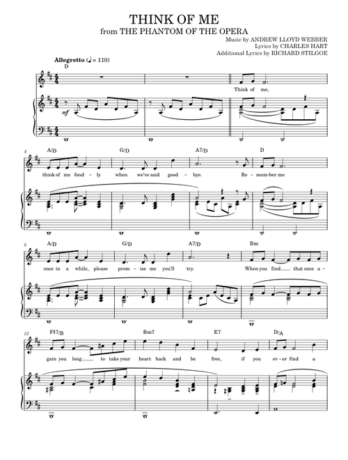 Think Of Me (from The Phantom Of The Opera) - Andrew Lloyd Webber, The Phantom Of The Opera Musical (Piano Vocal)