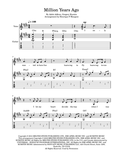 Million Years Ago (Arr. Henrique F Mangoni) - Adele (Piano-Vocal-Guitar (Piano Accompaniment))