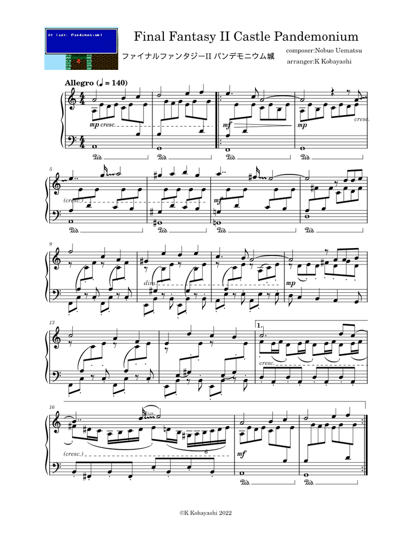 Final Fantasy II Castle Pandemonium – Nobuo Uematsu Sheet Music