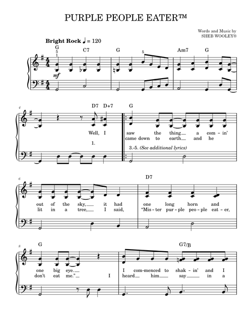 Purple People Eater - Sheb Wooley (Easy Piano)