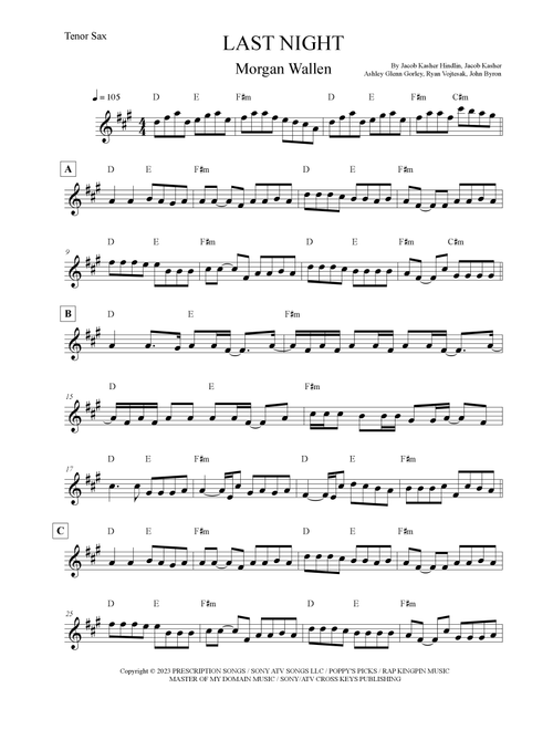 Last Night (Arr. Leo Silva) - Morgan Wallen (Tenor Sax Solo)