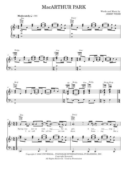 MacArthur Park - Donna Summer, Glen Campbell, Richard Harris, The Four Tops, Waylon Jennings (Piano-Vocal-Guitar)