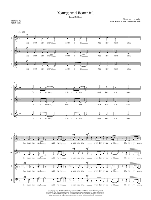 Young And Beautiful (Arr. Dylan Tran) - Lana Del Ray (Choral, SATB)