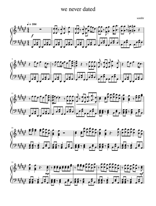 We Never Dated (Arr. LaLa Music) - sombr (Piano Solo)