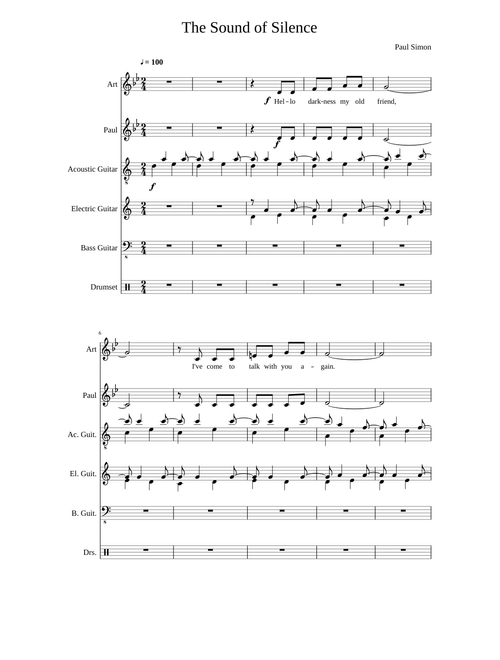 The Sound of Silence 1965 Single Version Complete Transcription