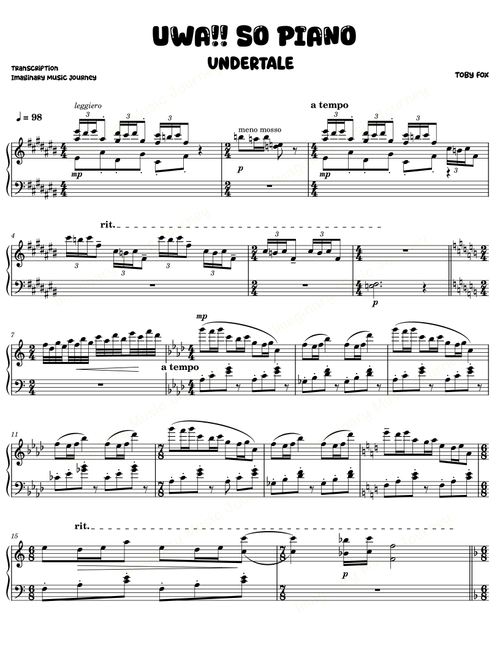 Uwa!! So Piano (Arr. Imaginary Music Journey) - Toby Fox (Piano Solo)