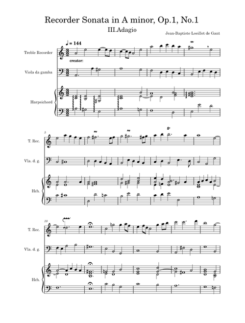 Recorder Sonata in A minor, Op.1, No.1 - III.Adagio