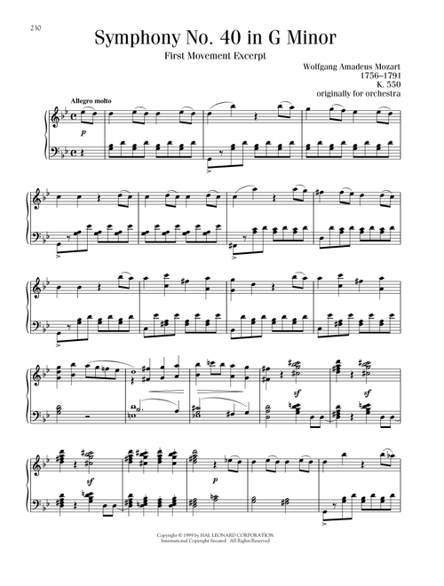 Symphony No. 40 In G Minor, First Movement Excerpt - Wolfgang Amadeus Mozart (Piano Solo)