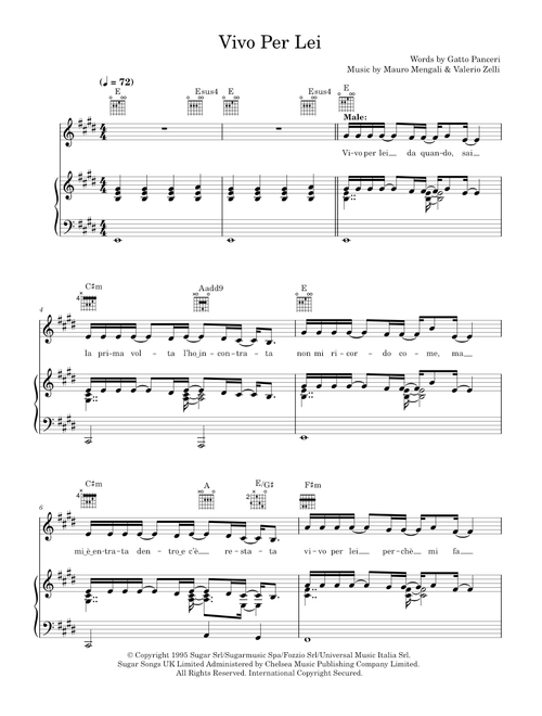 Vivo per lei - Andrea Bocelli (Piano-Vocal-Guitar (Piano Accompaniment))