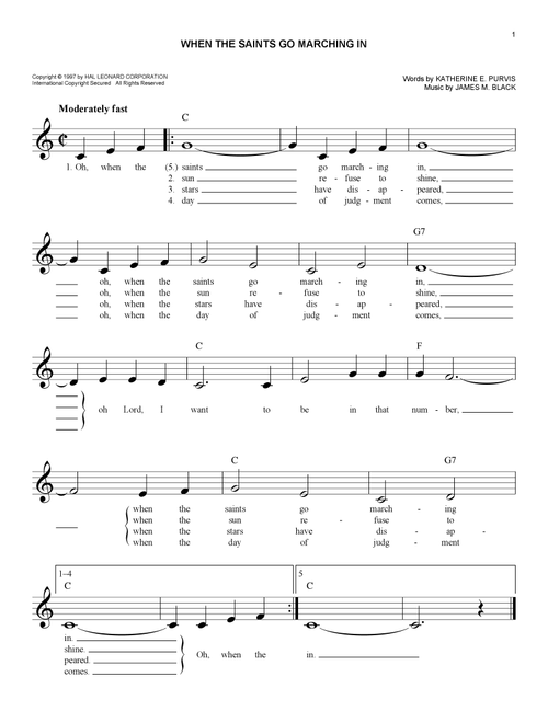 When The Saints Go Marching In - James M Black, Katherine E Purvis (Easy Lead Sheet - Fake Book)