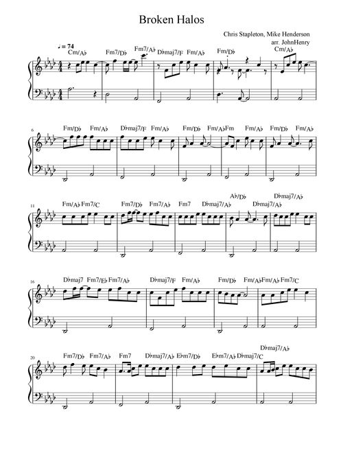 Broken Halos (Arr. JohnHenry) - Chris Stapleton (Easy Piano)