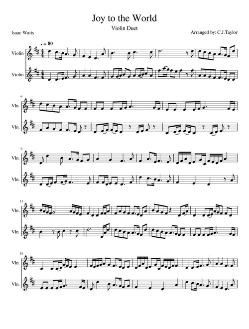 Joy to the World (Arr. C.J. Taylor) - Isaac Watts (Violin Duet)
