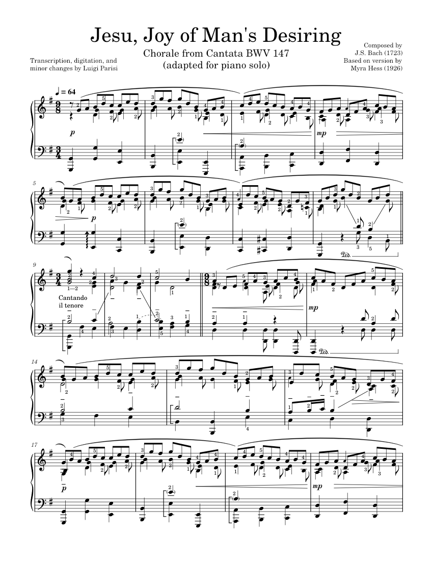 Jesu, Joy of Man's Desiring Johann Sebastian Bach (based on Myra Hess