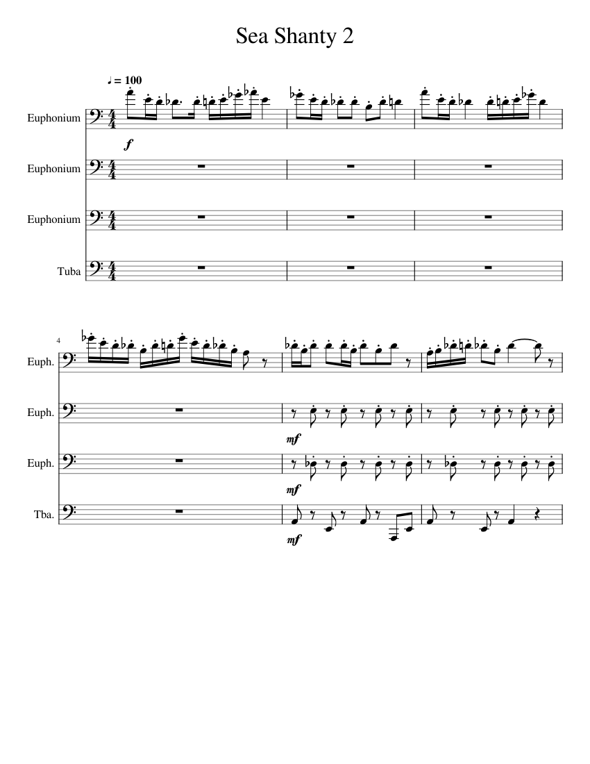 Sea Shanty 2 Euphonium Quartet Sheet Music for Euphonium, Tuba (Mixed ...