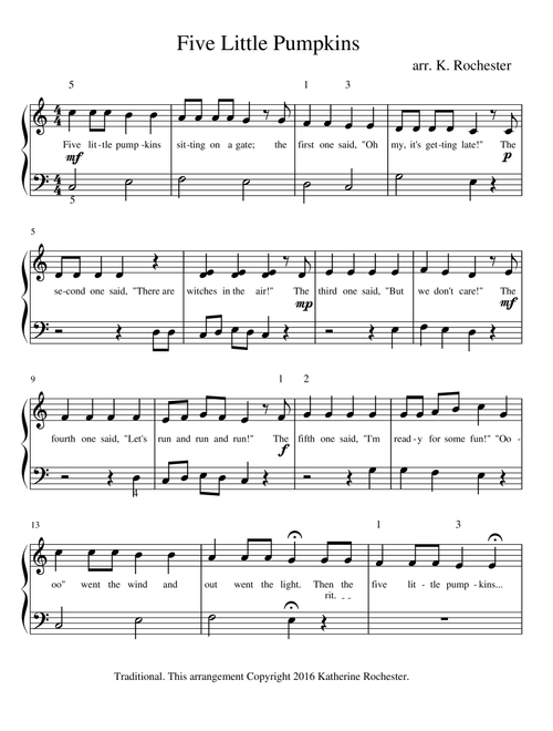 Five Little Pumpkins. (Arr. Katherine Rochester) - Traditional (Piano Solo)