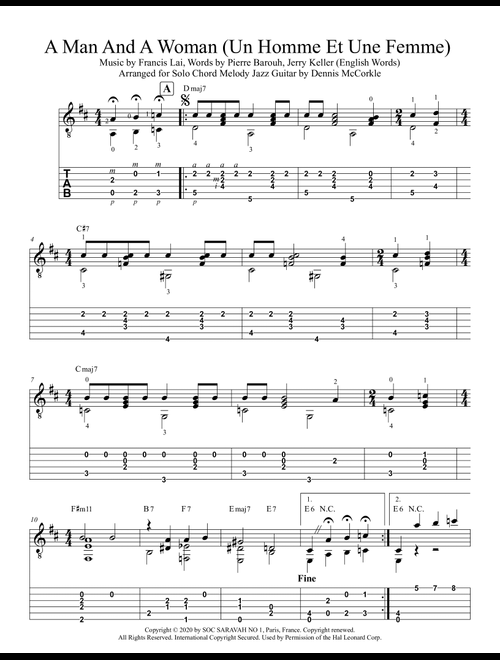 Un Homme Et Une Femme (Arr. Dennis McCorkle) - (See Below) (Guitar Tab)