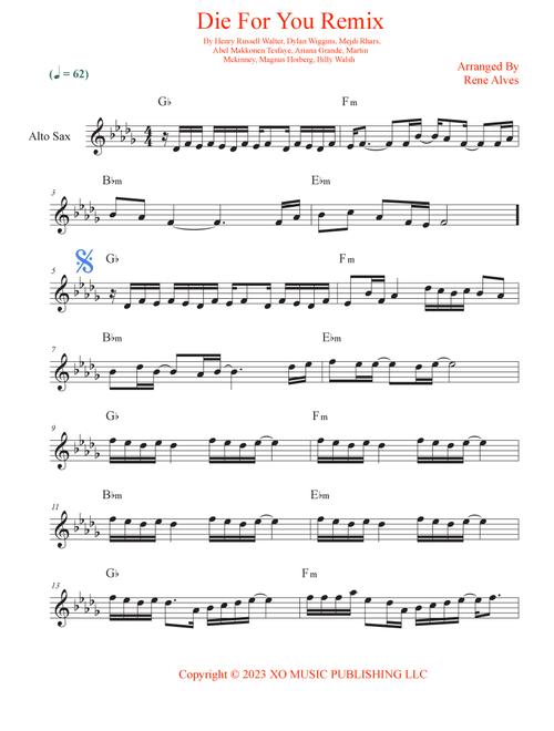 Die For You Remix (Arr. Rene Alves) - The Weeknd With Ariana Grande (Alto Sax Solo)