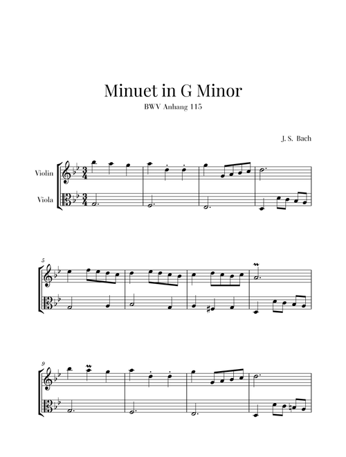 Bach - Minuet in G Minor (BWV Anhang 115) for Violin and Viola (Arr. Cadenza Editions) - Johann Sebastian Bach (Instrumental Duet)