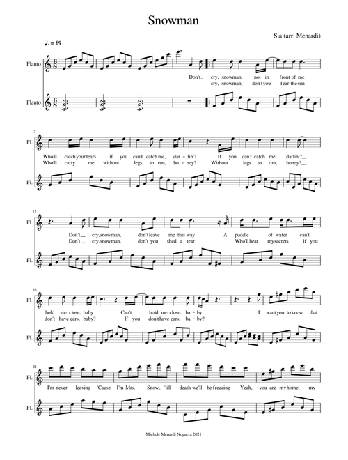 Snowman by Sia - easy flute duet