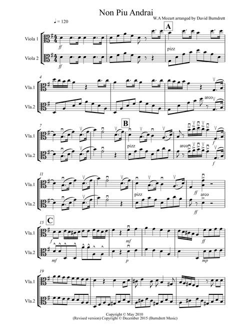 Non Più Andrai for Viola Duet (Arr. David Burndrett) - W.A Mozart (Viola Solo)