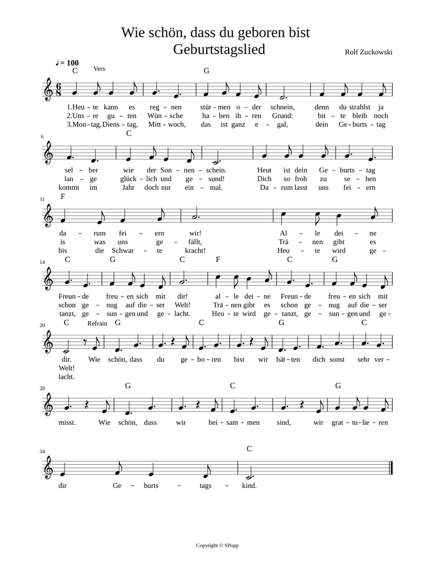 Wie schön, dass du geboren bist Geburtstagslied Sheet music for Piano (Solo) Wie schön, dass du geboren bist Geburtstagslied Sheet music for Piano (Solo)