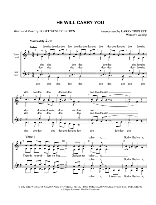 He Will Carry You (Arr. Larry Triplett) - Scott Wesley Brown (Choral, SSAA)