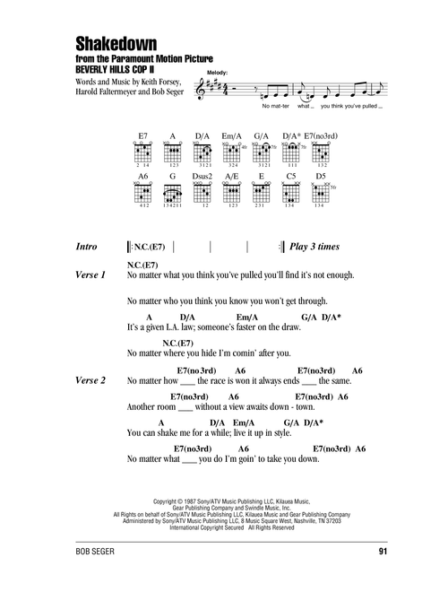 Shakedown - Bob Seger (Guitar Chords-Lyrics)