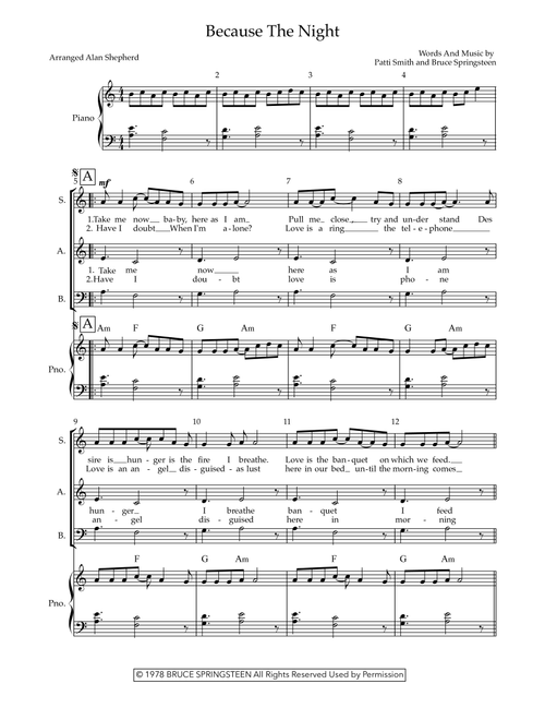 Because The Night (Arr. Alan Shepherd) - Patti Smith (Choral, SAB)