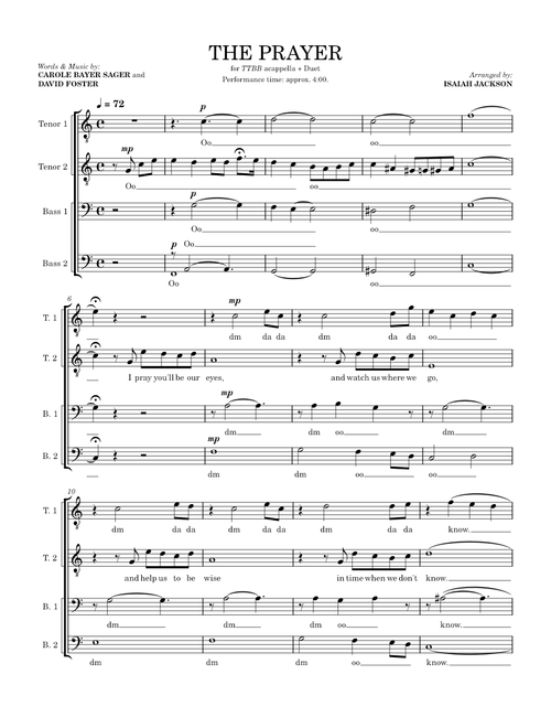 The Prayer (TTBB + DUET)