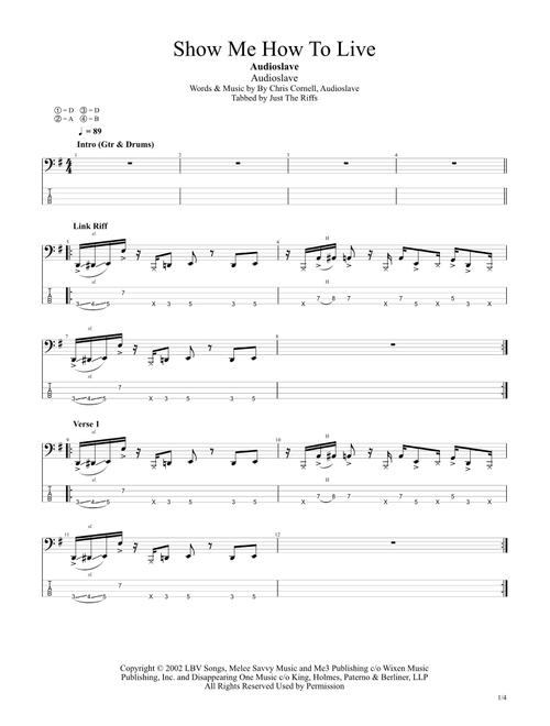 Show Me How To Live (Arr. Just The Riffs) - Audioslave (Bass Tab)