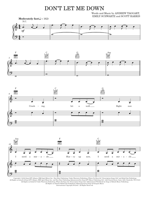Don't Let Me Down - The Chainsmokers feat. Daya (Piano-Vocal-Guitar)